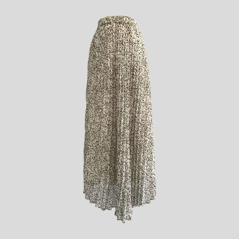 Chaps Ivory Polka Dot Pleated Chiffon Midi Skirt, Womens Size Small